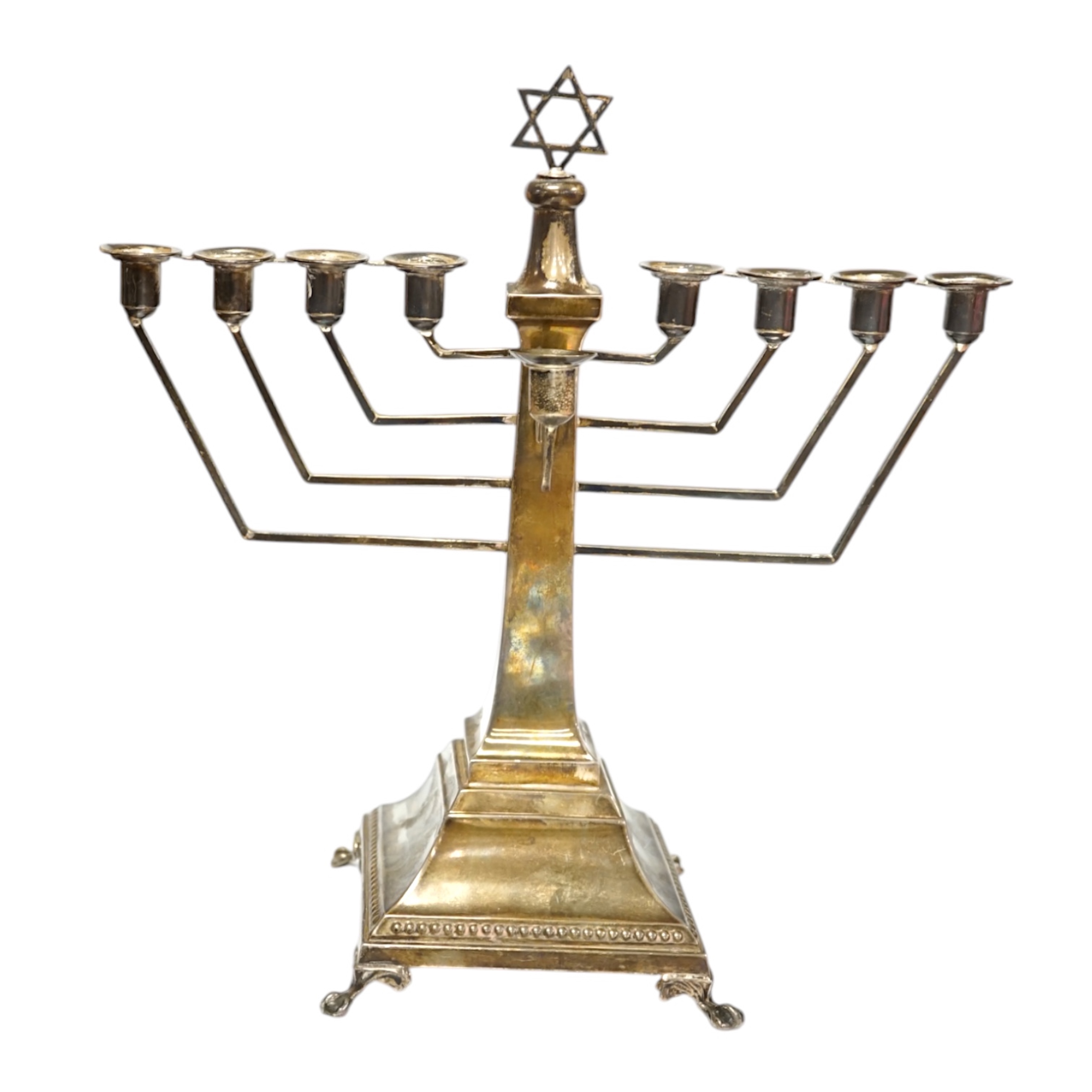 An Elizabeth II silver Hanukkah Menorah, by Alexander Smith, Birmingham, 1963, height 27cm, 12.3oz. Condition - fair to good